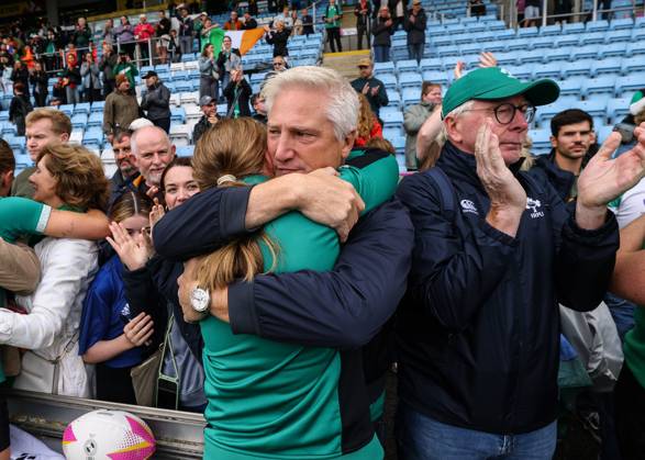 2025 Women s Rugby World Cup Quarter-Final, Sandy Park, Exeter, England 14 9 2025 France vs Ireland Ireland s Beth Buttimer with her Dad Fergal after the game Beth Buttimer with her Dad Fergal after the game 14 9 2025 Copyright: x INPHO BenxBradyx BB3_7601