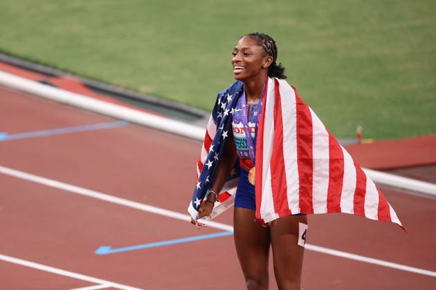 Day 2 - World Athletics Championships Tokyo 2025 Melissa Jefferson-Wooden (USA) wins the Women s 100m Final during the World Athletics Championships 2025 at the National Stadium in Tokyo, Japan, on September 14, 2025. Tokyo Tokyo Japan Copyright: xMIxNewsx originalFilename:fletcher-worldath250914_npYTB