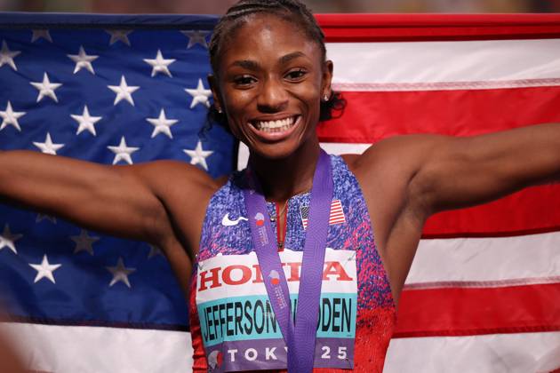 Day 2 - World Athletics Championships Tokyo 2025 Melissa Jefferson-Wooden (USA) wins the Women s 100m Final during the World Athletics Championships 2025 at the National Stadium in Tokyo, Japan, on September 14, 2025. Tokyo Tokyo Japan Copyright: xMIxNewsx originalFilename:fletcher-worldath250914_npVRL
