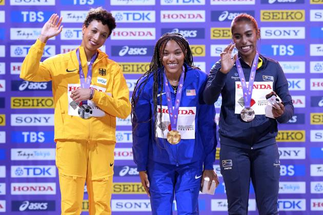 MIHAMBO Malaika Team GER 2.Platz 2.TAG Siegerehrung Weitsprung der Frauen Leichtathletik Weltmeisterschaften 2025 in Tokyo Tokyo am 15.09.2023 Copyright: xLacixPerenyix