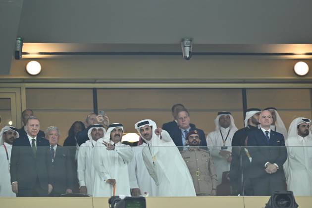 Argentina v France: FIFA World Cup, WM, Weltmeisterschaft, Fussball 2022 Final LUSAIL CITY, QATAR - DECEMBER 18: Turkish President Recep Tayyip Erdogan (L), Gianni Infantino, President of FIFA, and French President Emmanuel Macron are seen ahead of the FIFA World Cup Qatar 2022 Final match between Argentina and France at Lusail Stadium on December 18, 2022 in Lusail City, Qatar. Qatar World. Editorial use only. Please get in touch for any other usage. Copyright: x2025xAnadoluxMustafaxYalcınx