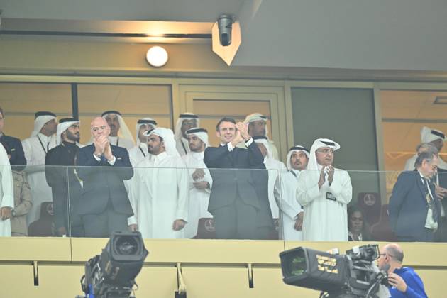 Argentina v France: FIFA World Cup, WM, Weltmeisterschaft, Fussball 2022 Final LUSAIL CITY, QATAR - DECEMBER 18: Gianni Infantino, President of FIFA, and French President Emmanuel Macron are seen ahead of the FIFA World Cup Qatar 2022 Final match between Argentina and France at Lusail Stadium on December 18, 2022 in Lusail City, Qatar. Qatar World. Editorial use only. Please get in touch for any other usage. Copyright: x2025xAnadoluxMustafaxYalcınx