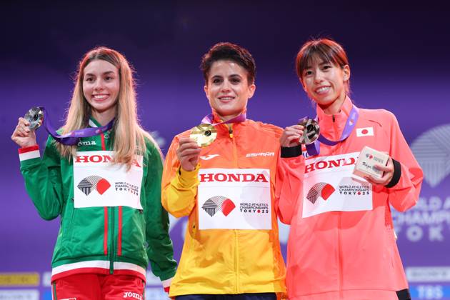 (L-R) Alegna Gonzalez (MEX), Maria Perez (ESP), Nanako Fujii (JPN), SEPTEMBER 20, 2025 - Athletics : World Athletics Championships Tokyo 2025 Women s 20km Race Walk Medal Ceremony at National Stadium in Tokyo, Japan.  aflo_304114996