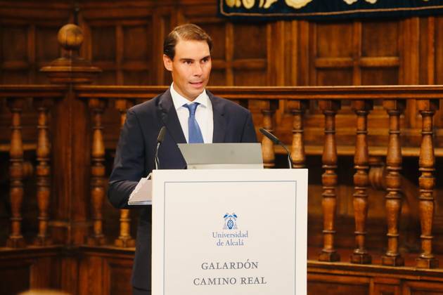 The King Presents The V Edition Of The camino Real Award To Rafael Nadal?????????????? MADRID, SPAIN - SEPTEMBER 20: (----EDITORIAL USE ONLY – MANDATORY CREDIT - ROYAL PALACE OF SPAIN HANDOUT - NO MARKETING NO ADVERTISING CAMPAIGNS - DISTRIBUTED AS A SERVICE TO CLIENTS----) Tennis player Rafa Nadal speaks after receiving the Camino Real Award from the King, during the V edition, in the auditorium of the University of Alcala, on 20 September, 2022 in Alcala de Henares, Madrid, Spain. The Camino Real award has been granted by the Franklin Institute of the University of Alcala, which recognizes the professional work of Spaniards who in an outstanding and exemplary way project and enhance the positive image of Spain in the United States. The projection of the image of Spain in North America by the tennis player, means his triumph in the US Open (2019), as well as in previous editions of 2010, 2013, 2017 and in other tournaments played in North America. In addition, it is worth mentioning his personal involvement in different social actions from the Rafael Nadal Foundation, which integrates vulnerable minors or young people with intellectual disabilities. Madrid Spain. Editorial use only. Please get in touch for any other usage. Copyright: x2025xAnadoluxRoyalxPalacexofxSpainx