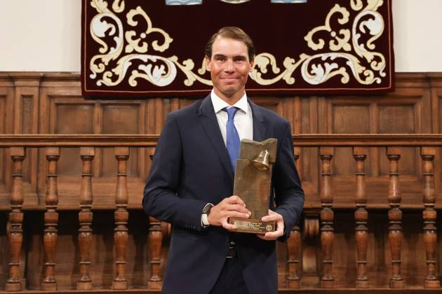 The King Presents The V Edition Of The camino Real Award To Rafael Nadal?????????????? MADRID, SPAIN - SEPTEMBER 20: (----EDITORIAL USE ONLY – MANDATORY CREDIT - ROYAL PALACE OF SPAIN HANDOUT - NO MARKETING NO ADVERTISING CAMPAIGNS - DISTRIBUTED AS A SERVICE TO CLIENTS----) Tennis player Rafa Nadal after receiving the Camino Real Award from the King, during the V edition, at the Auditorium of the University of Alcala, on 20 September, 2022 in Alcala de Henares, Madrid, Spain. The Camino Real award has been granted by the Franklin Institute of the University of Alcala, which recognizes the professional work of Spaniards who in an outstanding and exemplary way project and enhance the positive image of Spain in the United States. The projection of the image of Spain in North America by the tennis player, means his triumph in the US Open (2019), as well as in previous editions of 2010, 2013, 2017 and in other tournaments played in North America. In addition, it is worth mentioning his personal involvement in different social actions from the Rafael Nadal Foundation, which integrates vulnerable minors or young people with intellectual disabilities. Madrid Spain. Editorial use only. Please get in touch for any other usage. Copyright: x2025xAnadoluxRoyalxPalacexofxSpainx