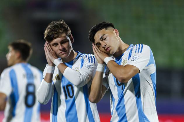 Cuba v Argentina: Group D - FIFA U-20 World Cup Chile 2025 Valparaiso, Chile - September 28: Alejo Sarco of Argentina celebrates his first goal during the FIFA U-20 World Cup Chile 2025 Group D match between Cuba and Argentina at Estadio ElÃaas Figueroa Brander on September 28, 2025 in Valparaiso, Chile Valparaiso Estadio ElÃaas Figueroa Brander Valparaiso Chile Copyright: xLatinxSportxImagesx