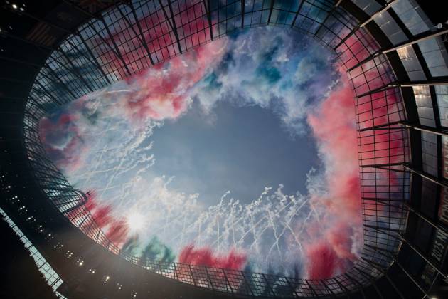 12th October 2025; Tottenham Hotspur Stadium, London, England; NFL, American Football Herren, USA UK Football, Denver Broncos versus New York Jets; Fireworks before the game through the stadium roof  IanxStephen