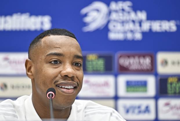 press conference, PK, Pressekonferenz TEAM QATAR-2026 FIFA World Cup, WM, Weltmeisterschaft, Fussball ASIAN QUALIFIER PLAYOFFS Qatar player Assim Madibo attends a press conference ahead of the FIFA World Cup 2026 AFC Asian qualifiers playoffs group A match between Qatar and United Arab Emirates at Jassim Bin Hamad Stadium in Doha, Qatar, on October 13, 2025. DOHA Qatar Copyright: xNOUSHADxTHEKKAYILx