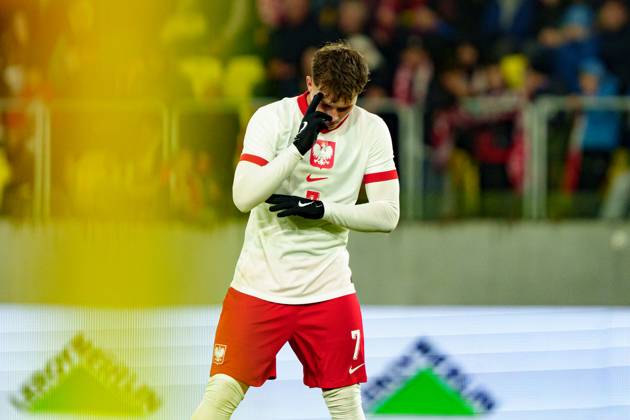 Oskar Pietuszewski seen celebrating after scoring goal during U21, U 21 2027 EURO Qualifying, EM, Europameisterschaft game between national teams of Poland and Montenegro (Kazimierz Koper Ball Raw Images) Katowice Arena Katowice Poland Copyright: xKazimierzxKoperx kazimierzkoper_poland_montenegro_u21_2526-115
