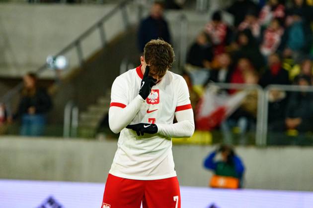 Oskar Pietuszewski seen celebrating after scoring goal during U21, U 21 2027 EURO Qualifying, EM, Europameisterschaft game between national teams of Poland and Montenegro (Kazimierz Koper Ball Raw Images) Katowice Arena Katowice Poland Copyright: xKazimierzxKoperx kazimierzkoper_poland_montenegro_u21_2526-116