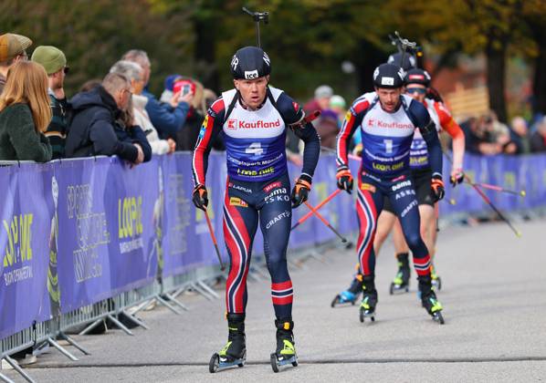 BIATHLON - Loop One Opening Festival MUNICH,GERMANY,19.OCT.25 - BIATHLON - Loop One Opening Festival. Image shows Johannes Dale-Skjevdal, Sturla Holm Laegreid (NOR) and Gion Stalder (SUI).  GEPAxpictures xThomasxBachun