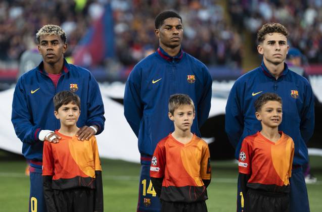 FC Barcelona, Barca v Olympiacos FC - UEFA Champions League 2025 26 League Phase MD3 Lamine Yamal, Marcus Rashford, and Fermin Lopez of FC Barcelona participate in the UEFA Champions League 2025 26 League Phase MD3 match between FC Barcelona and Olympiacos FC at Estadi Olimpic Lluis Companys in Barcelona, Spain, on October 21, 2025. Barcelona Spain Copyright: xRubenxDexLaxRosax originalFilename:delarosa-fcbarcel251021_npukt