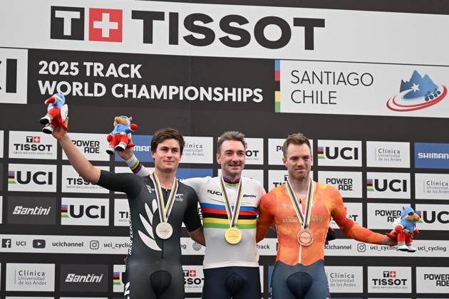 26-10-2025 World Championships Elite Track; Giornata 05; 2025, Lotto; 2025, New Zealand; 2025, Olanda; Viviani, Elia; Stewart, Campbell; Havik, Yoeri; Santiago Del Cile - Velodromo Penalolen;