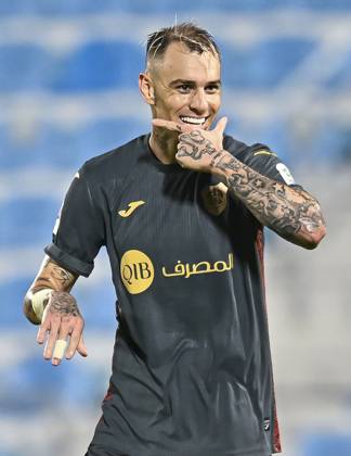 AL WAKRAH SC V AL RAYYAN SC-DOHA BANK STARS LEAGUE QATAR Roger Krug Guedes of Al Rayyan SC celebrates after scoring a goal during the Doha Bank Stars League Qatar match between Al Wakrah SC and Al Rayyan SC at Saoud Bin Abdulrahman Stadium in Doha, Qatar, on October 26, 2025. DOHA Qatar Copyright: xNOUSHADx