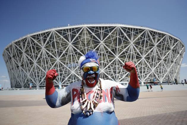 Saudi Arabia v Egypt: Group A - 2018 FIFA World Cup, WM, Weltmeisterschaft, Fussball Russia VOLGOGRAD, RUSSIA - JUNE 25 : A football fan Zomo, from Cameroon arrives at the Volgograd Arena to follow the 2018 FIFA World Cup Russia Group A match between Saudi Arabia and Egypt on June 25, 2018 in Volgograd, Russia. Volgograd Rusya. Editorial use only. Please get in touch for any other usage.  Copyright: x2025xAnadoluxGökhanxBalcÄ±x