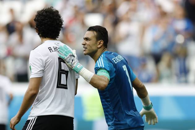Saudi Arabia v Egypt : Group A - 2018 FIFA World Cup, WM, Weltmeisterschaft, Fussball Russia VOLGOGRAD, RUSSIA - JUNE 25 : Goalkeeper Essam El Hadary (R) of Egypt is seen during the 2018 FIFA World Cup Russia Group G match between Saudi Arabia and Egypt at the Volgograd Arena in Volgograd, Russia on June 25, 2018. Volgograd Rusya. Editorial use only. Please get in touch for any other usage.  Copyright: x2025xAnadoluxGökhanxBalcÄ±x