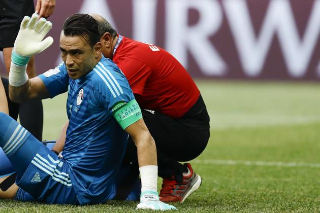 Saudi Arabia v Egypt : Group A - 2018 FIFA World Cup, WM, Weltmeisterschaft, Fussball Russia VOLGOGRAD, RUSSIA - JUNE 25 : Goalkeeper Essam El Hadary of Egypt is seen after an injury during the 2018 FIFA World Cup Russia Group G match between Saudi Arabia and Egypt at the Volgograd Arena in Volgograd, Russia on June 25, 2018. Volgograd Rusya. Editorial use only. Please get in touch for any other usage.  Copyright: x2025xAnadoluxGökhanxBalcÄ±x