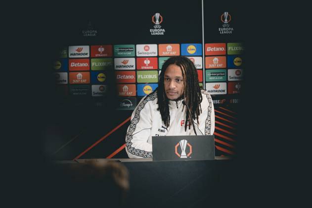 FC Midtjylland press conference, PK, Pressekonferenz - Europa League Herning, Denmark - November 5: Head coahc Mike Tullberg and Kevin Mbabu during FC Midtjylland press conference ahead of the match against Glasgow Celtic in UEFA Europa League at MCH Arena Herning MCH Arena Denmark Copyright: xDANIELxSTENTZx