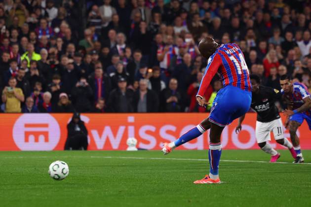London, England, 6th November 2025. Jean-Philippe Mateta of Crystal Palace misses a penalty kick during the Crystal Palace vs AZ Alkmaar UEFA Conference League match at Selhurst Park, London. Picture credit should read: Paul Terry Sportimage EDITORIAL USE ONLY. No use with unauthorised audio, video, data, fixture lists, club league logos or live services. Online in-match use limited to 120 images, no video emulation. No use in betting, games or single club league player publications. SPI_009_PT_Crystal_Palace_AZ_Alkmaar SPI-4270-0009
