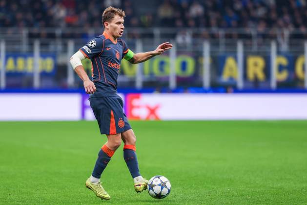Nicolo Barella of FC Internazionale seen in action during UEFA Champions League 2025 26 League Phase - Matchday 4 football match between FC Internazionale and FC Kairat Almaty at San Siro Stadium in Milan Italy on 05 November 2025. Milan Stadio Giuseppe Meazza Milan Italy Copyright: xEPhotopressx SP24-1283-124