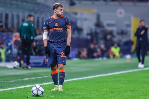 Nicolo Barella of FC Internazionale seen in action during UEFA Champions League 2025 26 League Phase - Matchday 4 football match between FC Internazionale and FC Kairat Almaty at San Siro Stadium in Milan Italy on 05 November 2025. Milan Stadio Giuseppe Meazza Milan Italy Copyright: xEPhotopressx SP24-1283-081