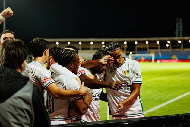 Players of Estrela seen celebrating after goal from Sidny Lopes Cabral during Liga Portugal game between teams of Casa Pia and CF Estrela Amadora at Estadio Municipal Rio Maior (Maciej Rogowski Ball Raw Images) Rio Maior Estadio Municipal Rio Maior Portugal Copyright: xMaciejxRogowskix maciejrogowski_casapia_estrela_2526-311