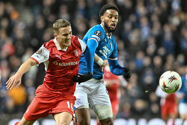 Rangers v S.C. Braga UEFA Europa League Youssef Chermit of Rangers and Gustaf Lagerbielke of S.C. Braga during the UEFA Europa League match at Ibrox Stadium, Glasgow UK Newspapers OUT Copyright: xJamiexJohnstonx FIL-22559-0127
