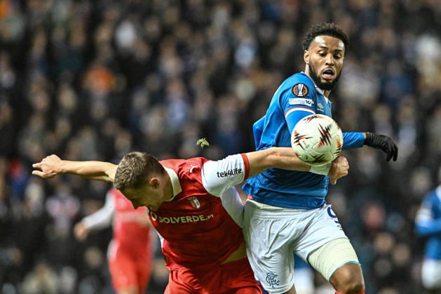 Rangers v S.C. Braga UEFA Europa League Youssef Chermit of Rangers and Gustaf Lagerbielke of S.C. Braga during the UEFA Europa League match at Ibrox Stadium, Glasgow UK Newspapers OUT Copyright: xJamiexJohnstonx FIL-22559-0128