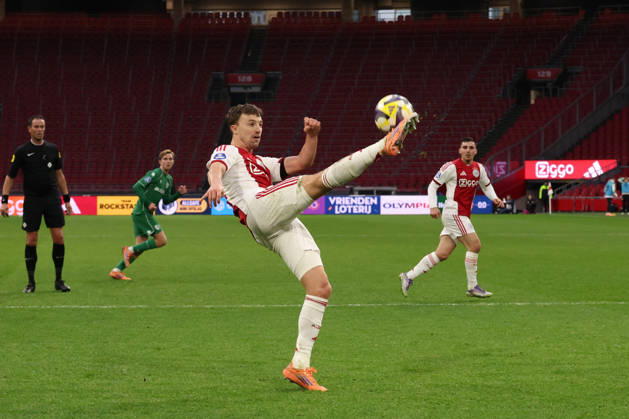 Youri Regeer of AFC Ajax during the match AFC Ajax Amsterdam vs FC Groningen at the Johan Cruijff ArenA for the Dutch Vriendenloterij Eredivisie season 2025-2026 in AMSTERDAM, Netherlands on 1 december 2025, (photo by Peter Lous EYE4images DeFodi Images)
