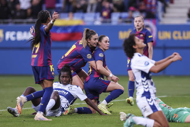 December 6, 2025, Sant Joan Despi, Barcelona, Spain: Ewa Barbara Pajor of FC Barcelona, Barca celebrates a goal with teammates during the Spanish Women league, Liga F, football match played between FC Barcelona and Costa Adeje Tenerife at Johan Cruyff Stadium on December 06, 2025 in Sant Joan Despi, Barcelona. Sant Joan Despi Spain - ZUMAa181 20251206_zaa_a181_200 Copyright: xJavierxBorregox