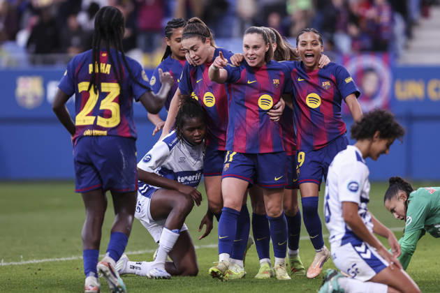 December 6, 2025, Sant Joan Despi, Barcelona, Spain: Ewa Barbara Pajor of FC Barcelona, Barca celebrates a goal with teammates during the Spanish Women league, Liga F, football match played between FC Barcelona and Costa Adeje Tenerife at Johan Cruyff Stadium on December 06, 2025 in Sant Joan Despi, Barcelona. Sant Joan Despi Spain - ZUMAa181 20251206_zaa_a181_209 Copyright: xJavierxBorregox