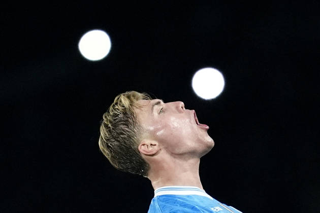 Rasmus Hojlund (SSC Napoli) celebrates, Serie A, SSC Napoli v Juventus FC, Diego Maradona Stadium, December 7, 2025, Napoli, Italy.