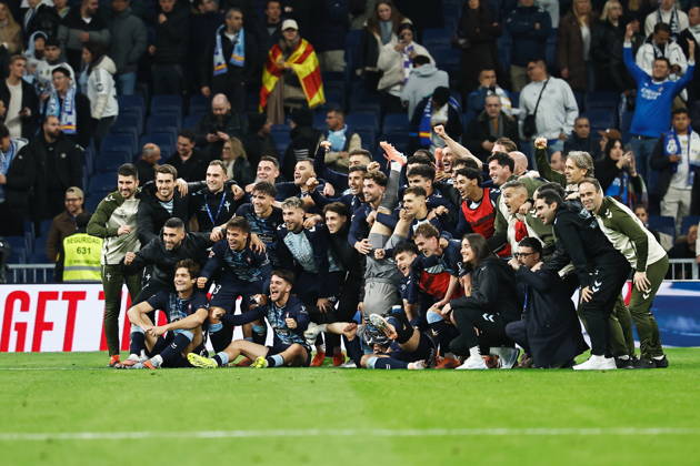 Celta team group, Mannschaftsbild, Totale (Celta), DECEMBER 7, 2025 - Football Soccer : Celta team group celebrate after winning Spanish LaLiga EA Sports match between Real Madrid CF - RC Celta de Vigo at the Estadio Santiago Bernabeu in Madrid, Spain. Noxthirdxpartyxsales aflo_312902109