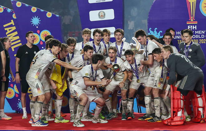 FIH Junior Hockey World Cup 2025 FIH Hockey Men s Junior World Cup Tamil Nadu 2025 10th Dec 2025 Germany, Spain and India finish first, second and third respectively at the FIH Final Cup ceremony. Chennai Mayor Radhakrishnan Stadium India Copyright: xSeshadrixSukumarx
