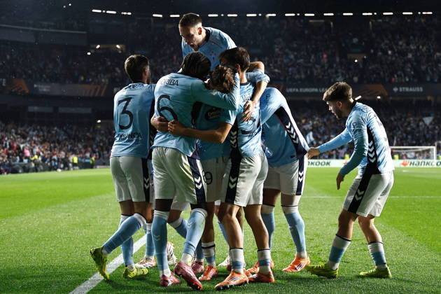 Celta team group, Mannschaftsbild, Totale (Celta), DECEMBER 11, 2025 - Football Soccer : Celta team group celebrate after Bryan s goal during UEFA Europa League league phase match day 6 between RC Celta de Vigo - Bologna FC 1909 at the Estadio Balaidos in Vigo, Spain. Noxthirdxpartyxsales aflo_313333262