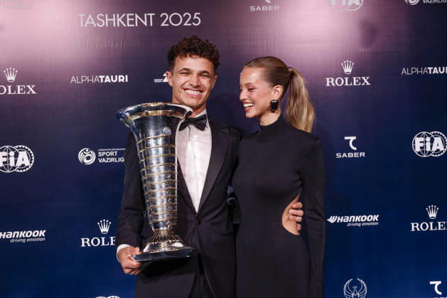 FIA AWARDS 2025 - DREAMS OF A CHAMPION NORRIS Lando (gbr), McLaren F1 Team MCL39, F1 World Champion, portrait with Cordero Margarida during the 2025 FIA General Assembly, from December 8 to 12, 2025 in Tashkent, Uzbekistan - TashkentUzbekistan  Copyright: xFREDERICxLExFLOCxHx