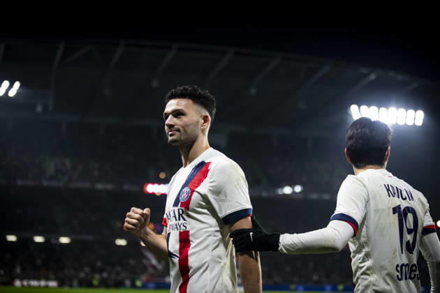 FOOTBALL: Ligue 1 FC Metz vs Paris Saint Germanin (PSG) - 13 12 2025 Stade Saint-Symphorien. Metz - France Joie des joueurs de l equipe de Paris Saint Germain (PSG) apres le but de Goncalo Ramos 9 (PSG) Copyright: xElyxandroxCEGARRAx