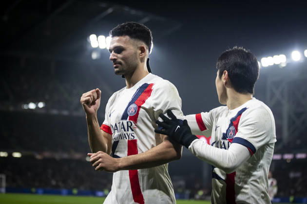 FOOTBALL: Ligue 1 FC Metz vs Paris Saint Germanin (PSG) - 13 12 2025 Stade Saint-Symphorien. Metz - France Joie des joueurs de l equipe de Paris Saint Germain (PSG) apres le but de Goncalo Ramos 9 (PSG) Kang-in Lee 19 (PSG) Copyright: xElyxandroxCEGARRAx