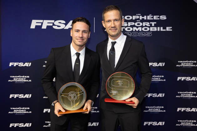 FFSA - LES TROPHEES DU AUTOMOBILE 2025 LANDAIS Vincent, Champion du Monde WRC, Motorsport Rallye, WM - Copilote, Volant d Or, portrait, OGIER Sà bastien, Champion de Monde WRC, Volant d Or, portrait during Les Trophà es du Sport Automobile 2025 at Salle Pleyel, on December 18, 2025 in Paris, France - ParisFrance Copyright: xJULIENxDELFOSSEx