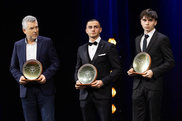 FFSA - LES TROPHEES DU AUTOMOBILE 2025 PIGNOLET Bertrand, Volant d Or, SODIKART, Vainqueur du Championnat FIA de Karting par Equipe - KZ, NAEL Thà ophile, Vainqueur du Grand Prix de Macao, Volant d Or, ROUSSEL Jules, Vainqueur de la Coupe du Monde F4 - Macao, Volant d Or, portrait during Les Trophà es du Sport Automobile 2025 at Salle Pleyel, on December 18, 2025 in Paris, France - ParisFrance Copyright: xJULIENxDELFOSSEx