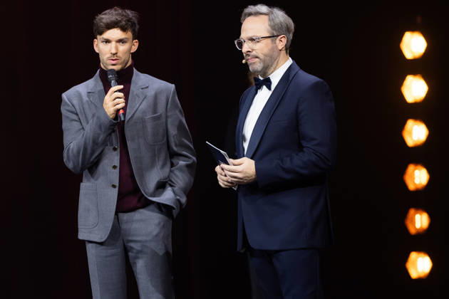 FFSA - LES TROPHEES DU AUTOMOBILE 2025 GASLY Pierre, F1 driver, portrait, FEBREAU Julien, prà sentateur, portrait during Les Trophà es du Sport Automobile 2025 at Salle Pleyel, on December 18, 2025 in Paris, France - ParisFrance Copyright: xJULIENxDELFOSSEx