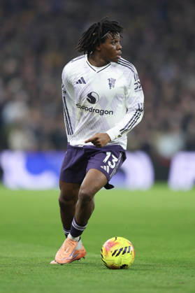 Birmingham, England, 21st December 2025. Patrick Dorgu of Manchester United, ManU during the Aston Villa vs Manchester United Premier League match at Villa Park, Birmingham. Picture credit should read: James Baylis Sportimage EDITORIAL USE ONLY. No use with unauthorised audio, video, data, fixture lists, club league logos or live services. Online in-match use limited to 120 images, no video emulation. No use in betting, games or single club league player publications. SPI_102_JB_ASTON_VILLA_MANUTD SPI-4388-0101