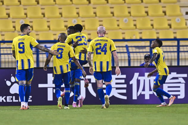 AFC CHAMPIONS LEAGUE ELITE, AL GHARAFA SC V AL WAHDA FC Plauers of Al Gharafa SC celebrates after scoring a goal during the AFC Champions League elite west football match between Qatar s Al Gharafa SC and United Arab Emirates Al Wahda FC at Thani Bin Jassim Stadium in Doha, Qatar on December 22, 2025. DOHA Qatar Copyright: xNOUSHADxTHEKKAYILx