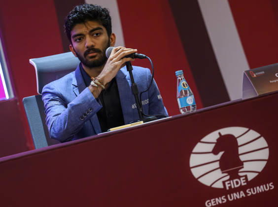 FIDE WORLD RAPID & BLITZ CHAMPIONSHIPS 2025 QATAR press conference, PK, Pressekonferenz Gukesh Dommaraju, Reigning World chess Champion of Indian attends a press conference ahead of the FIDE World Rapid & Blitz Championships 2025 in Doha,Qatar, on December. 25, 2025. DOHA Qatar Copyright: xNOUSHADxTHEKKAYILx