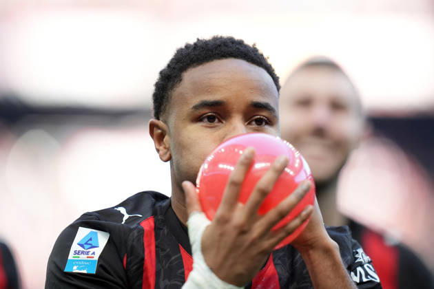 AC Milan s Christopher Nkunku celebrates after scoring 2-0 during the Serie A soccer match between Milan and Hellas Verona at the San Siro Stadium in Milan , north Italy - Sunday , December 28 , 2025. - Soccer . Copyright: xSpada LaPressex