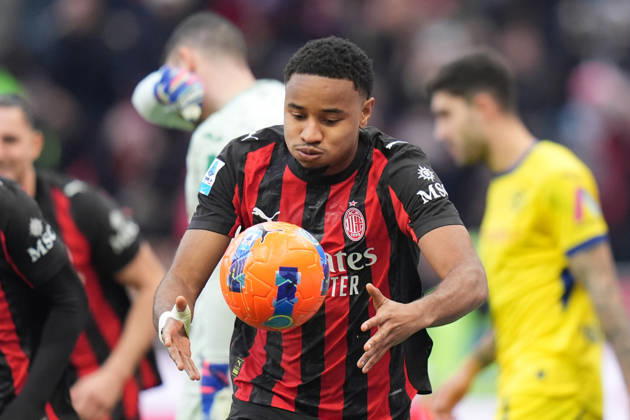 AC Milan s Christopher Nkunku celebrates after scoring 2-0 during the Serie A soccer match between Milan and Hellas Verona at the San Siro Stadium in Milan , north Italy - Sunday , December 28 , 2025. - Soccer . Copyright: xSpada LaPressex
