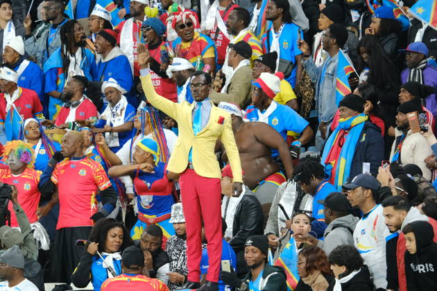 Democratic Republic of the Congo v Botswana - 35th Africa Cup of Nations RABAT, MOROCCO - DECEMBER 30: Famous Democratic Republic of the Congo animator Lumumba tries to set a new record by standing with his hand in the air throughout the game to support his team during the 35th Africa Cup of Nations (AFCON 2025) group D football match between Democratic Republic of the Congo and Botswana at Al Medina Stadium in Rabat, Morocco on December 30, 2025. Chris Milosi Anadolu Rabat Morocco. Editorial use only. Please get in touch for any other usage.  Copyright: x2025xAnadoluxChrisxMilosix