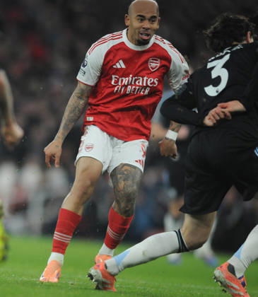 Football - 2025 2026 Premier League - Arsenal vs Aston Villa - Emirates Stadium - Tuesday 30th December 2025 Gabriel Jesus of Arsenal scores goal no 4