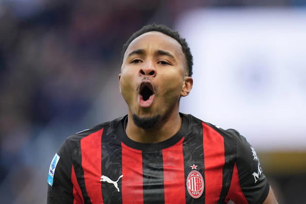 AC Milan s Christopher Nkunku celebrates after scoring 3-0 during the Serie A soccer match between Milan and Hellas Verona at the San Siro Stadium in Milan , north Italy - Sunday , December 28 , 2025. - Soccer . Copyright: xSpada LaPressex