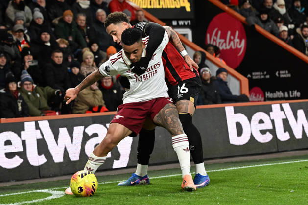 Bournemouth v Arsenal Premier League Gabriel Jesus of Arsenal tangles with Marcus Tavernier of Bournemouth during the Premier League match at the Vitality Stadium, Bournemouth 03 01 2026 UK Newspapers OUT Copyright: xJeremyxLandeyx FIL-22741-0066